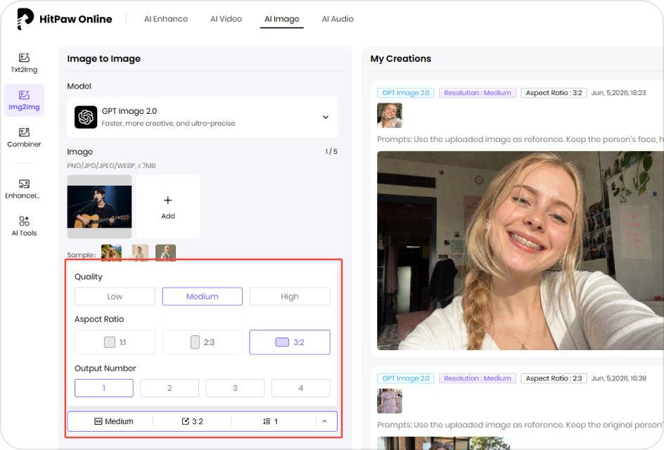 Customize AI caricature settings including image quality and aspect ratio