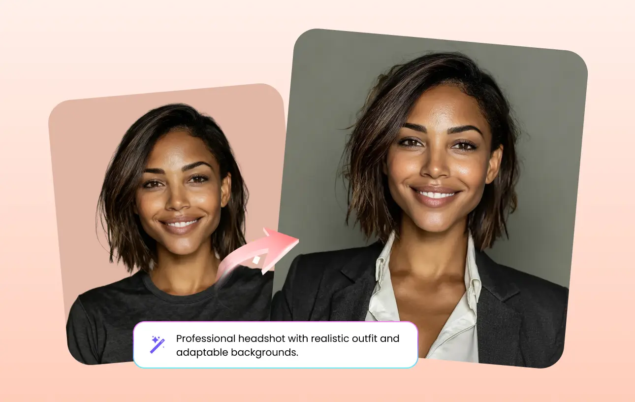 Professional headshot with realistic outfit and adaptable backgrounds