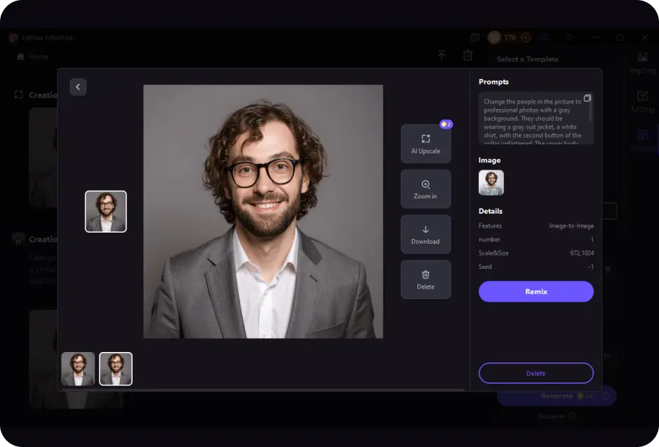 Preview and download AI-generated geadshots