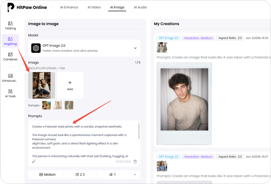 Upload a photo to create an AI Polaroid