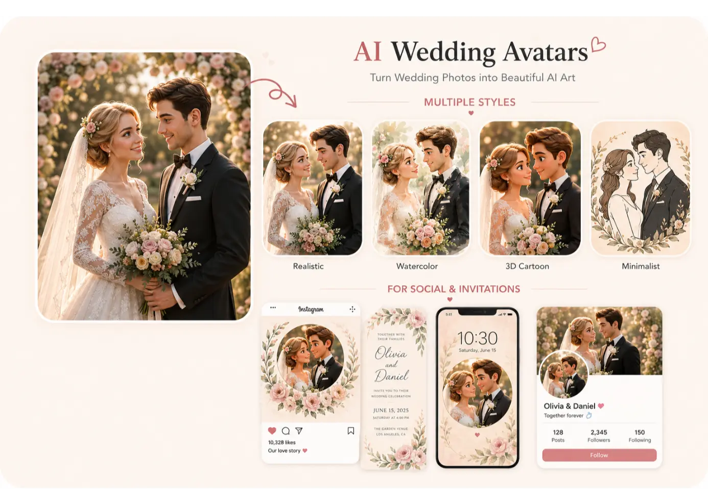 Create Wedding Avatars for Social Media & Invitations