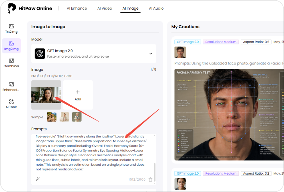 Upload selfie for facial harmony test