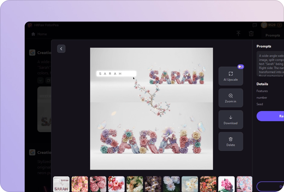 Preview the generated name flower photo & download