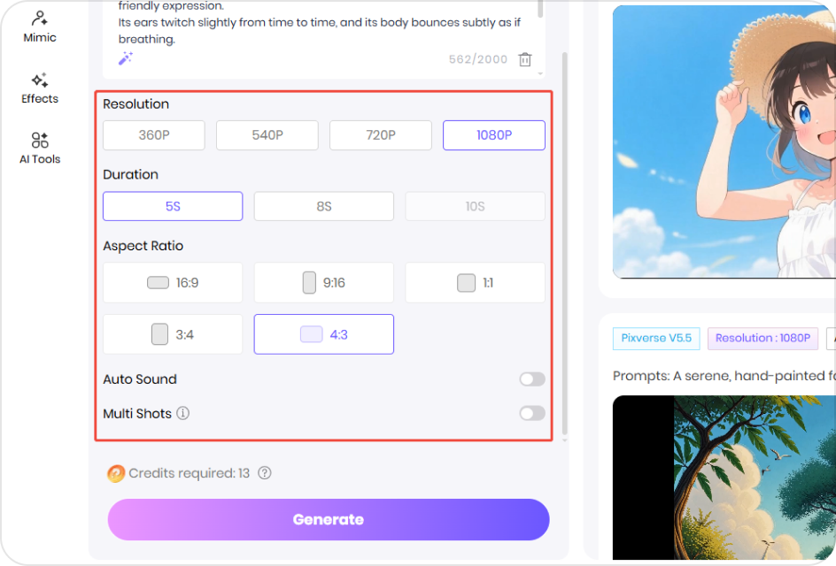 Adjust length, resolution, and aspect ratio