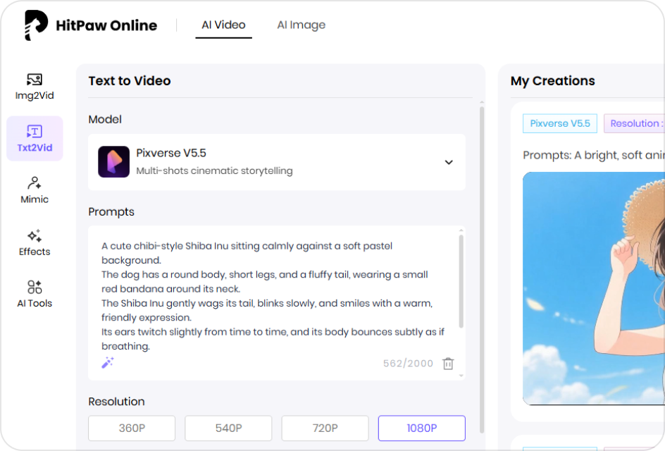 Upload prompt to create 2D AI video