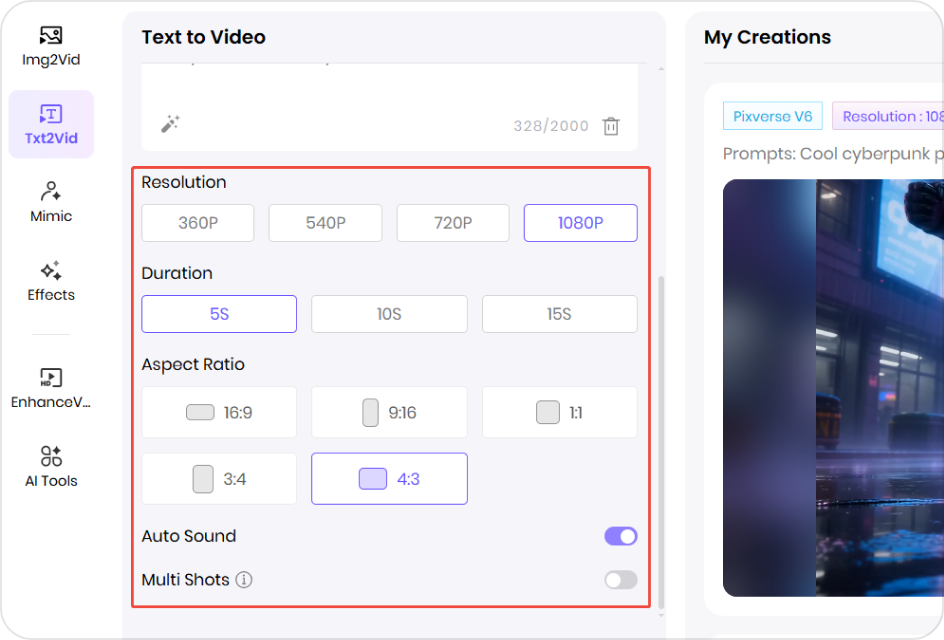 Adjust video duration and aspect ratio for animal AI video