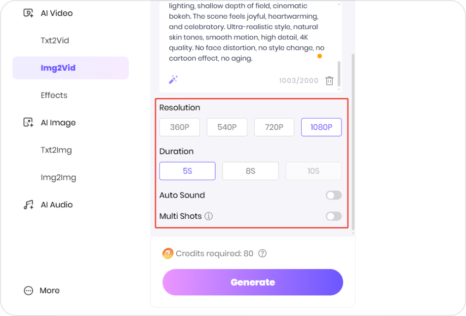 Customize resolution, duration, and layout for a happy birthday video