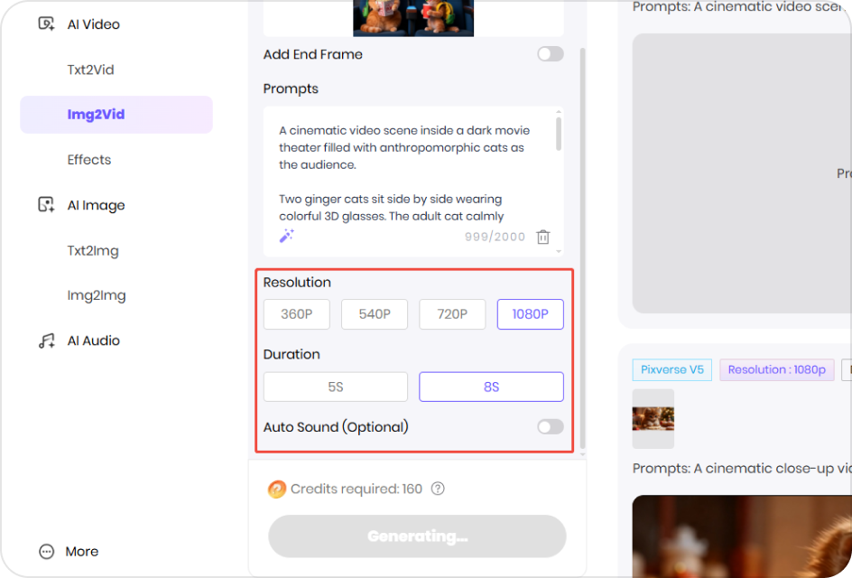 ai cat video generator settings