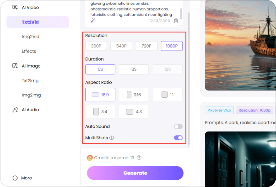 Adjust resolution, duration, and aspect ratio