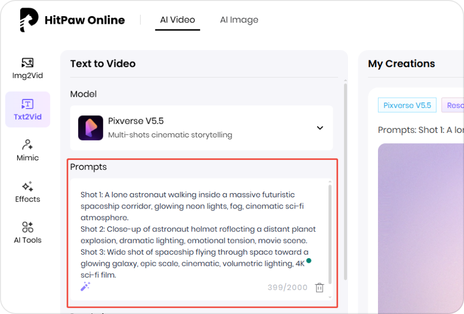 Enter your creative prompt or upload images to start generating your AI montage video.
