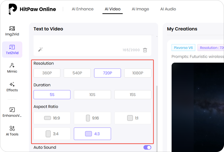 Customize AI motion graphic video settings