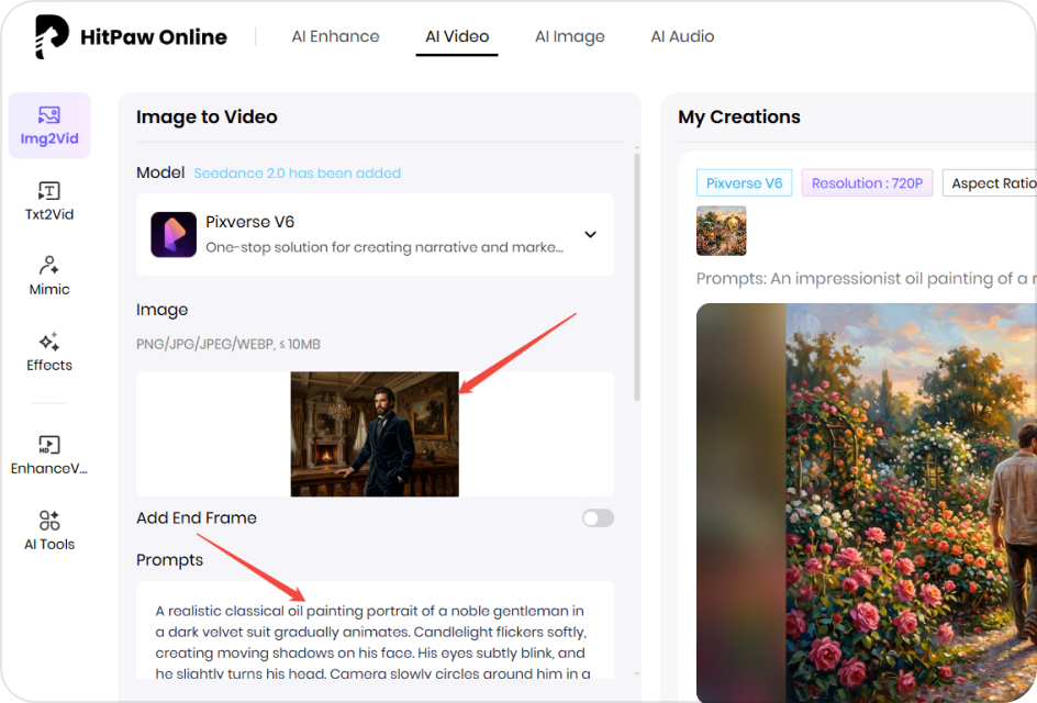 Upload oil painting image for AI video