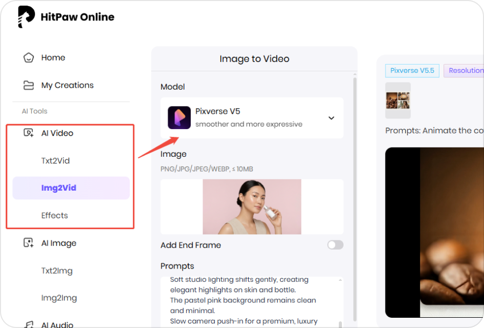 Upload product images or promotional text to start creating an AI promo video.