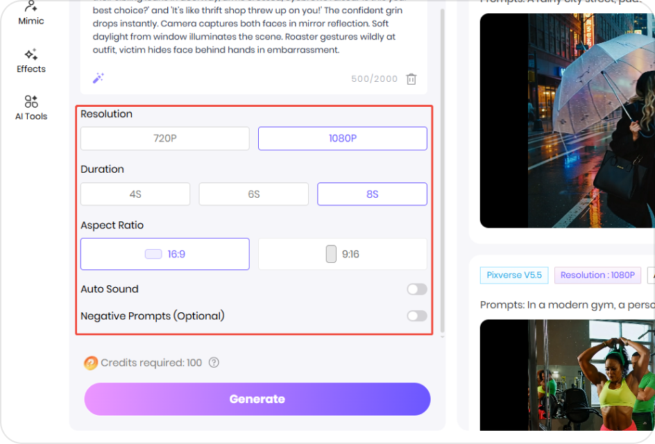 Customize AI roast video settings including duration and aspect ratio