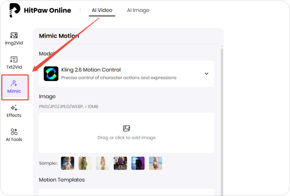 access to mimic motion feature
