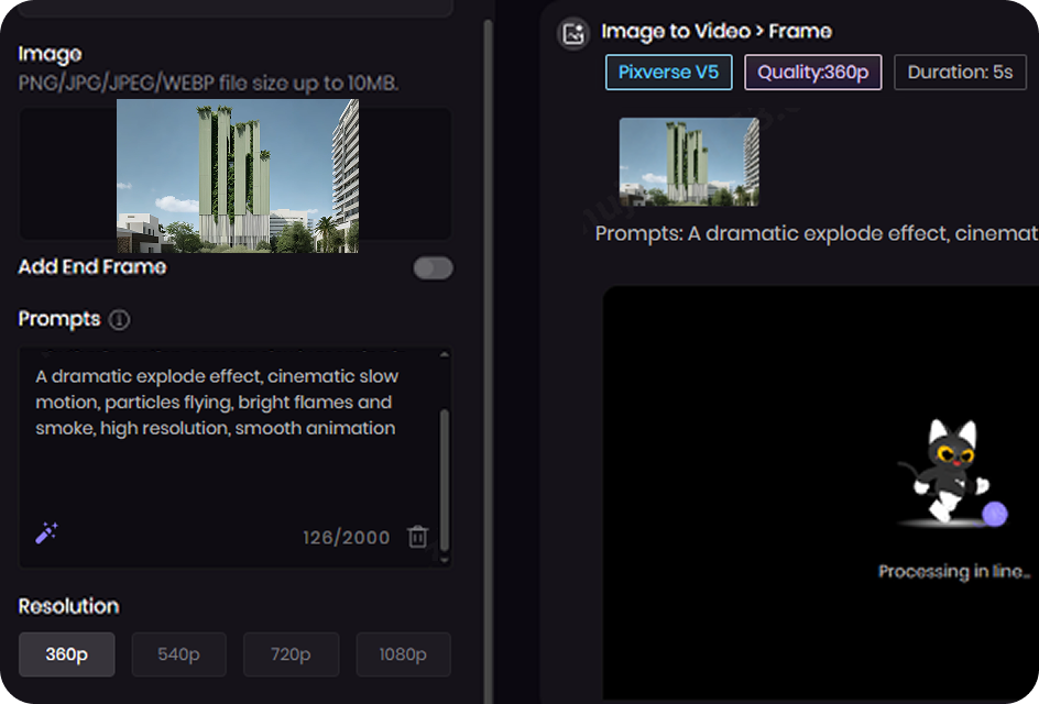 enter prompt for explode effect