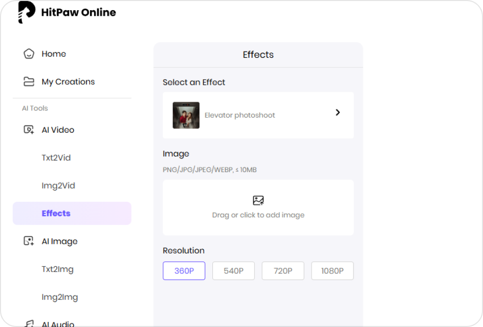 select elevator photoshoot effect