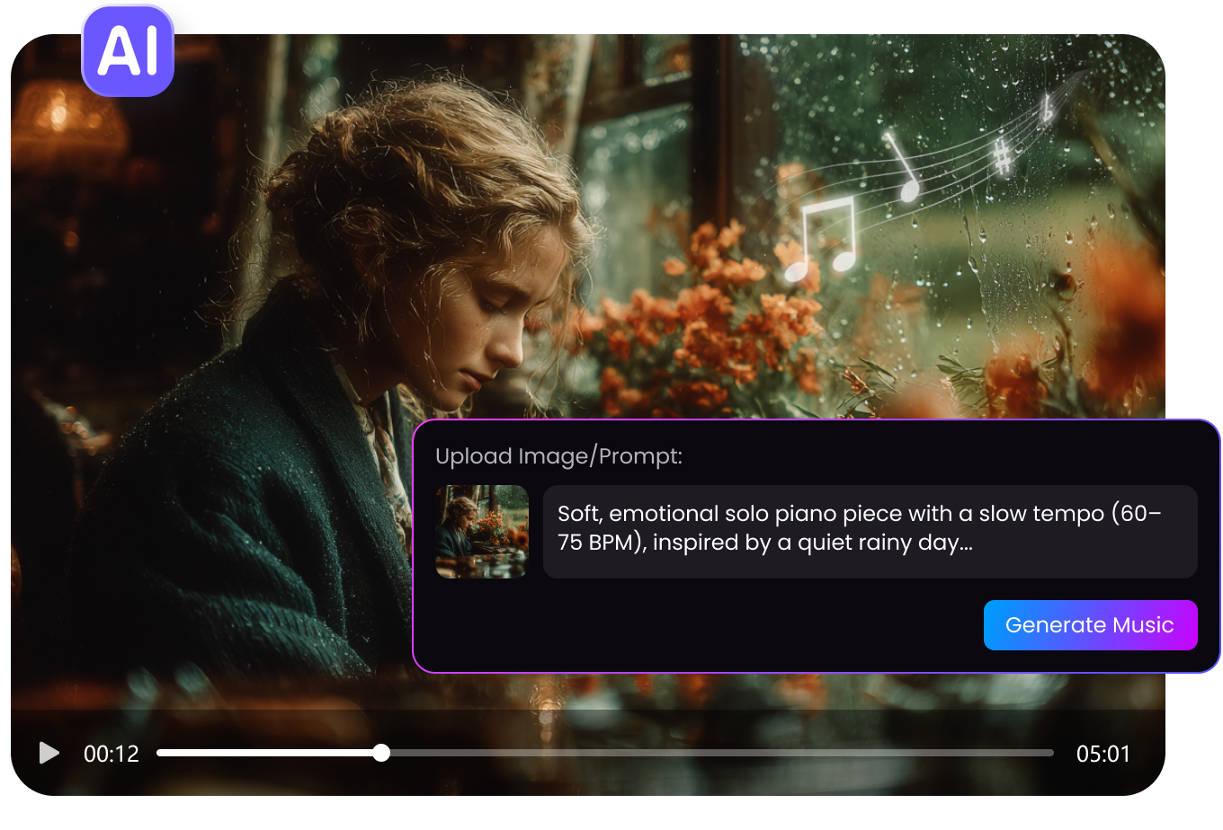 Generate AI music from text prompts or images