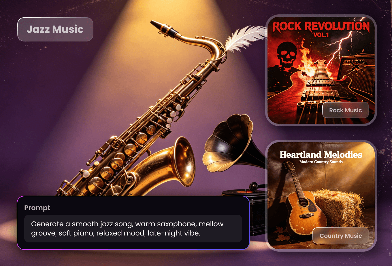 customize text to music with different prompts moods and styles