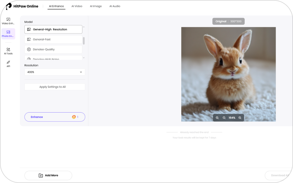 select ai model to enhance image with high quality