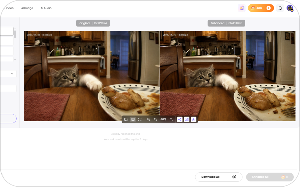 Preview and download high-quality upscaled security camera image