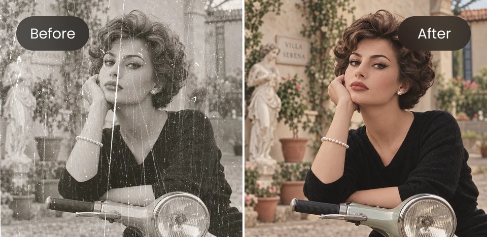 before and after black and white photo colorization