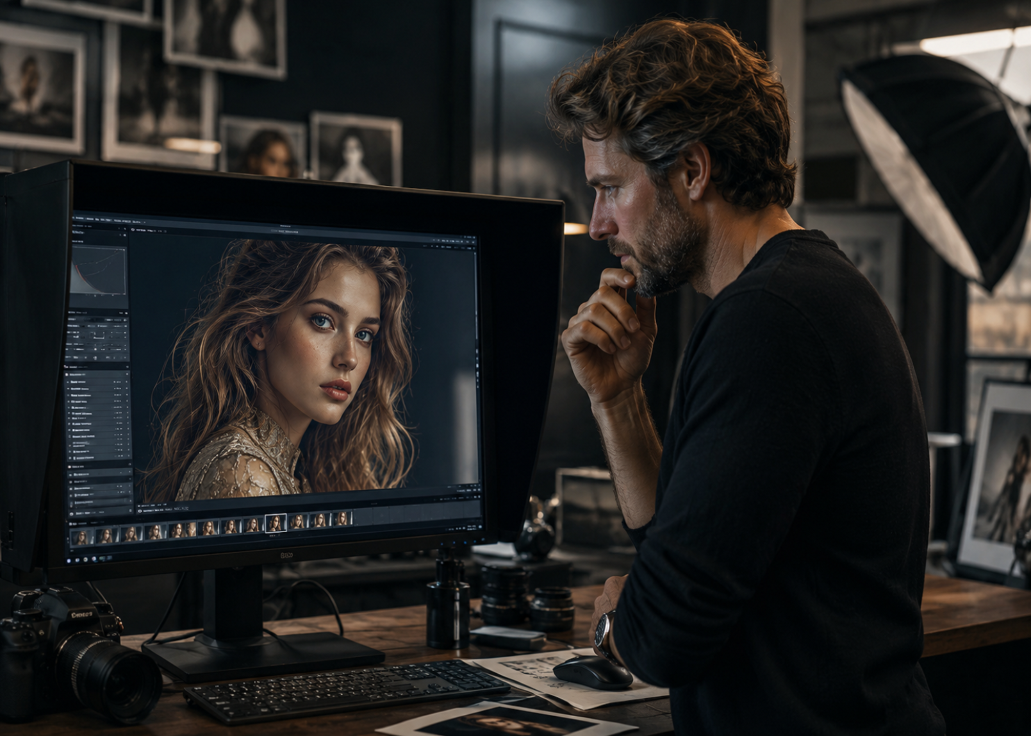 Digital artist refining Flux character art