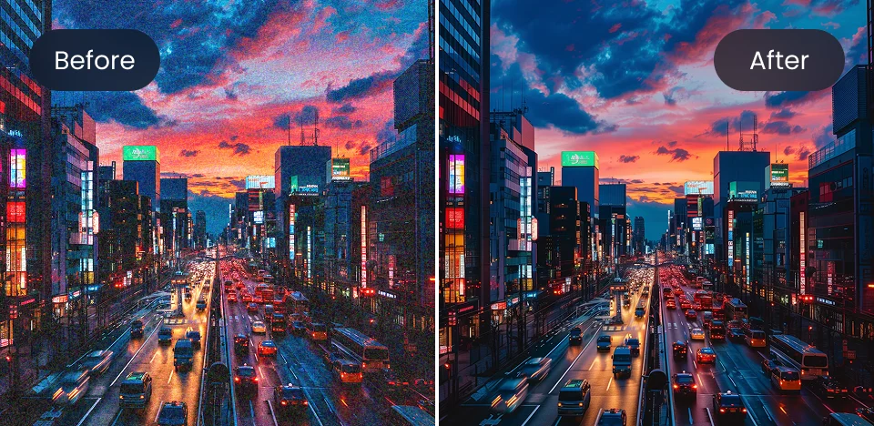 before and after image noise reduction
