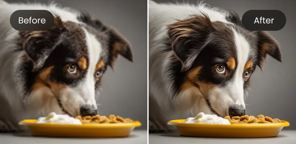before and after low-resolution image upscaling