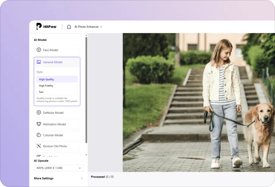 Select AI model to increase image resolution