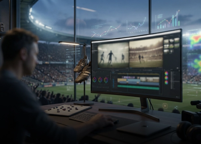 criador de conteúdo fazendo upscale de vídeo de futebol