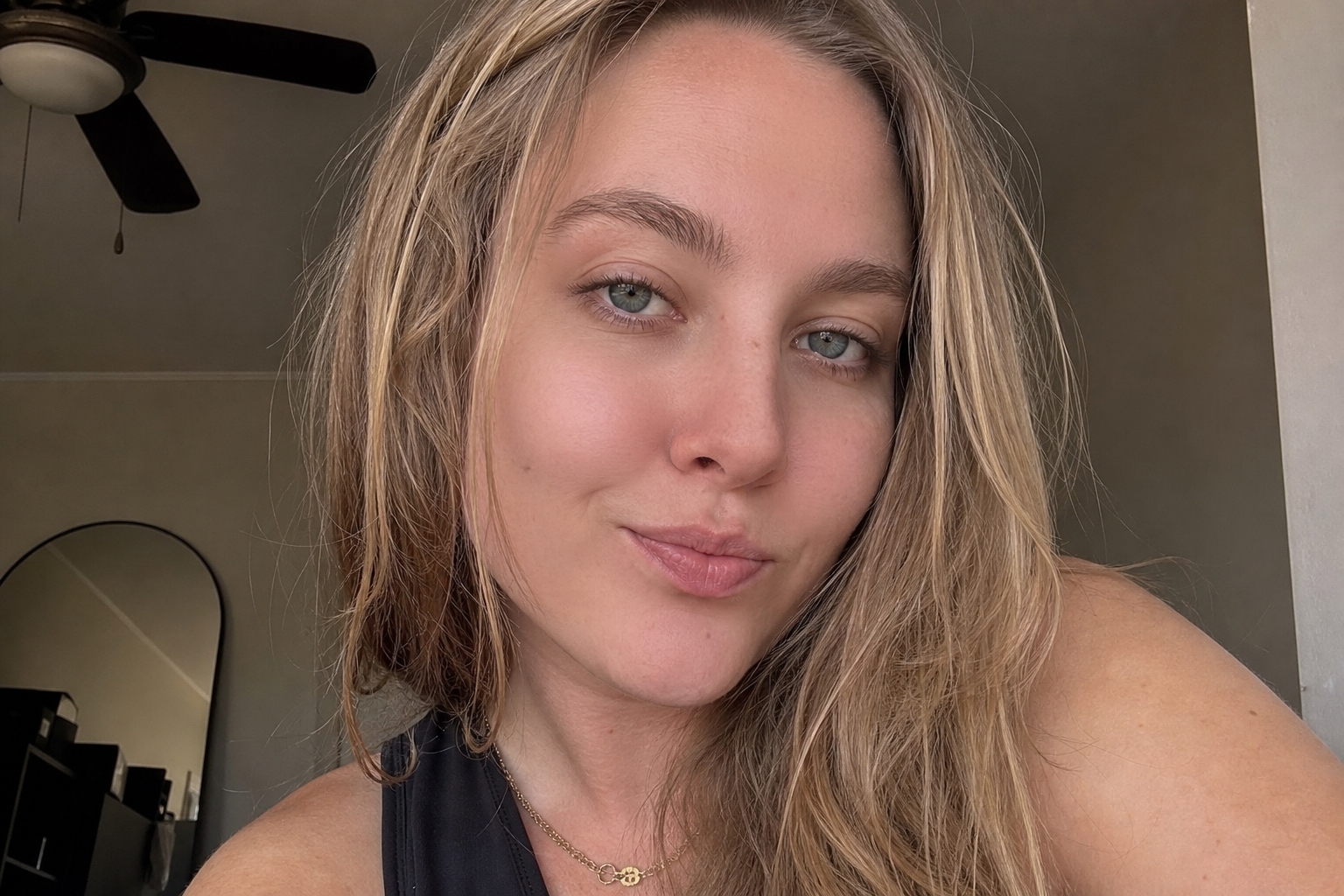 social media creator after retouching, clear and even skin