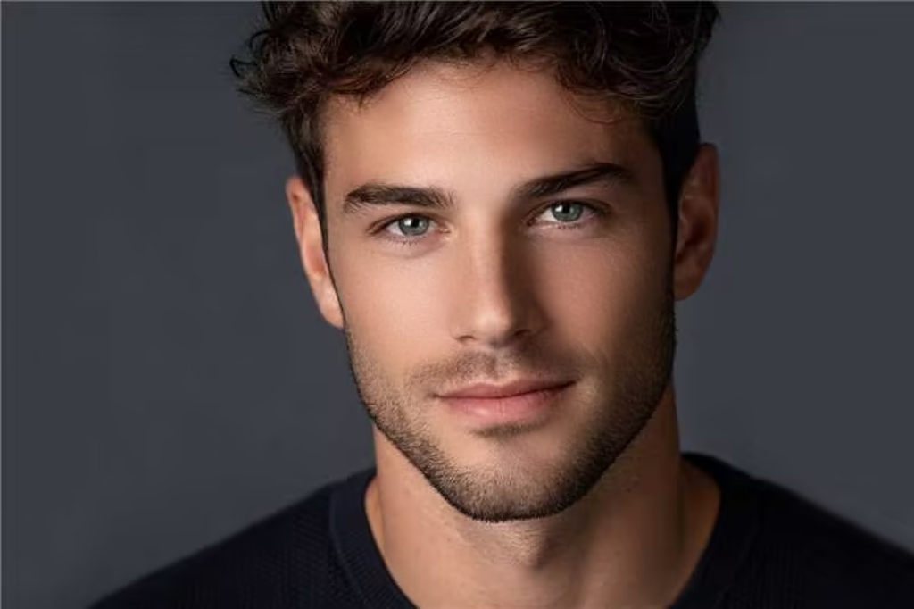 adult man after retouching, refined skin with natural texture