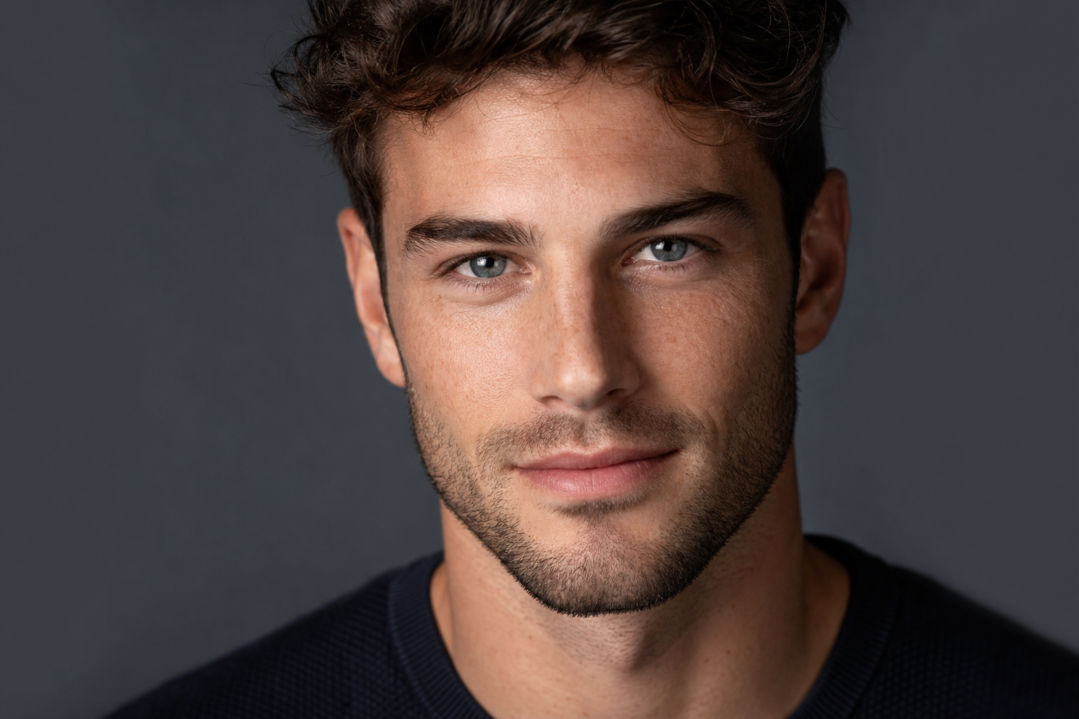 adult man before retouching, visible wrinkles and pores