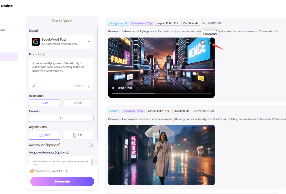generate & preview ai video