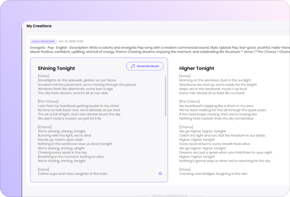 Generate complete AI song lyrics