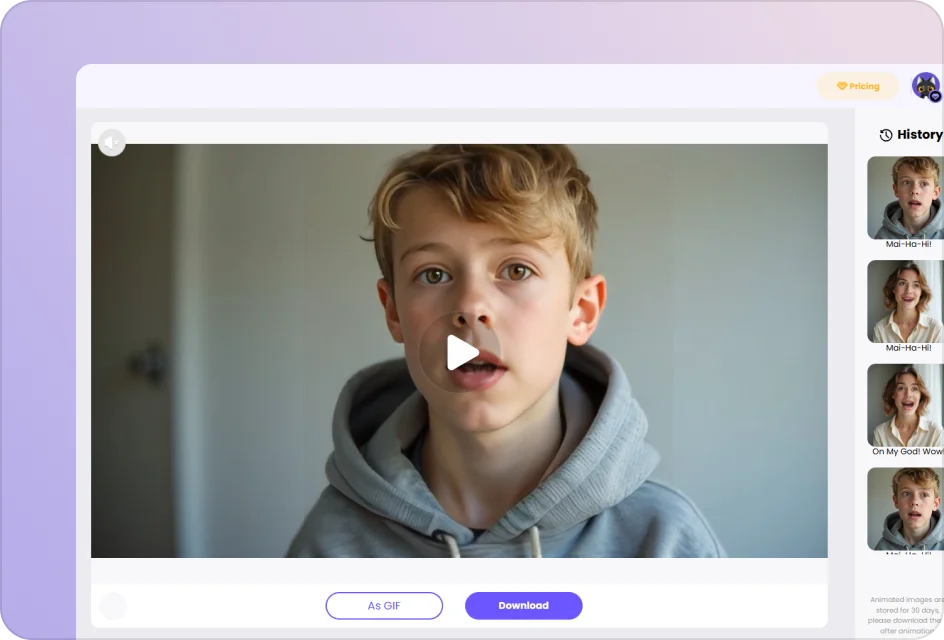 generate and export ai face animation video or gif