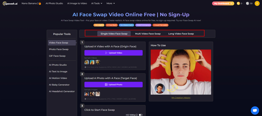 select preferred face swap style or template