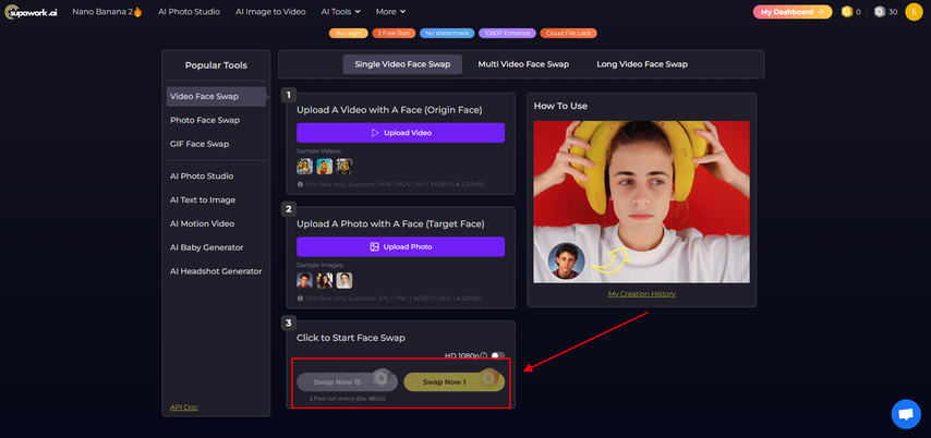 start face swapping and generate final video