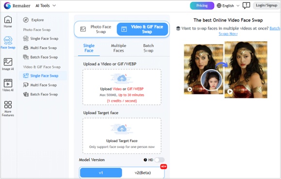 remaker ai free video face swap online
