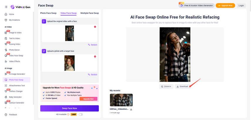 start the ai face swapping process
