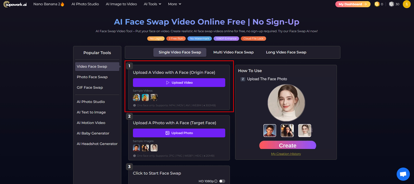add video for ai face swapping process