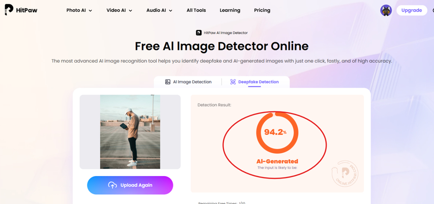 Fake picture results in HitPaw AI Image Detector