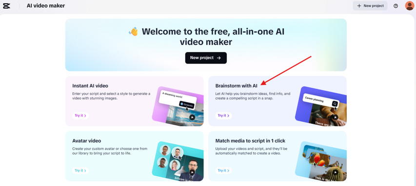 Brainstorm ideas in the CapCut free AI video generator