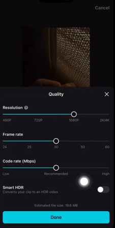 CapCut settings to export AI videos for TikTok on iOS devices