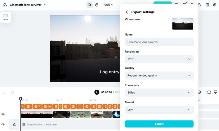 CapCut settings to export AI videos for TikTok on the browser