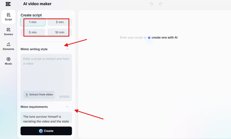 Choosing the script length for the AI video