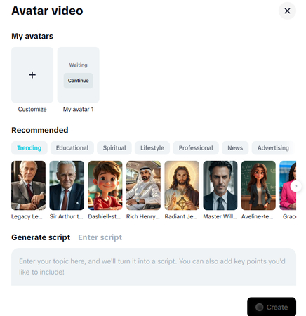 Creating custom avatars in the CapCut AI video generator online