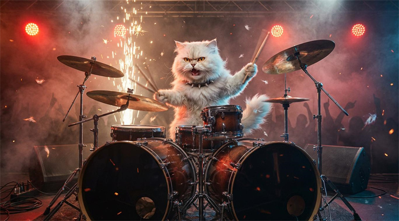 cat playing drum ai video generator