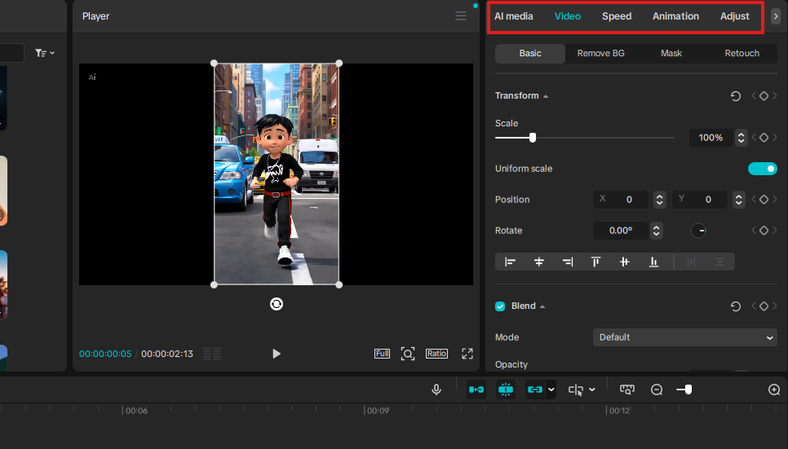 Editing tools in CapCut Text to Video AI
